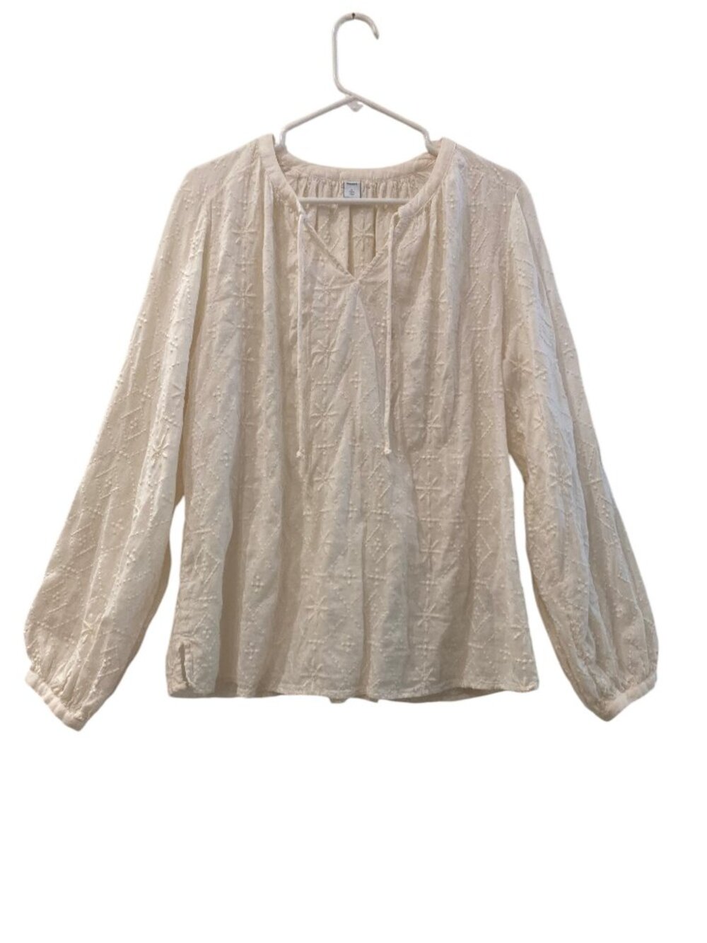Women's OLD NAVY Long-Sleeve Split Neck Embroidered Blouse IVORY Size Large Tall